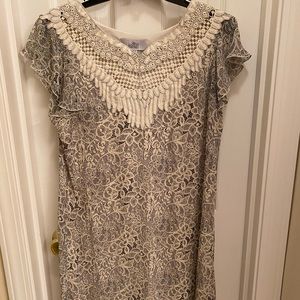 Belle Badgley Mischka Womens Beige Flutter Sleeve Lace Embroidered Dress